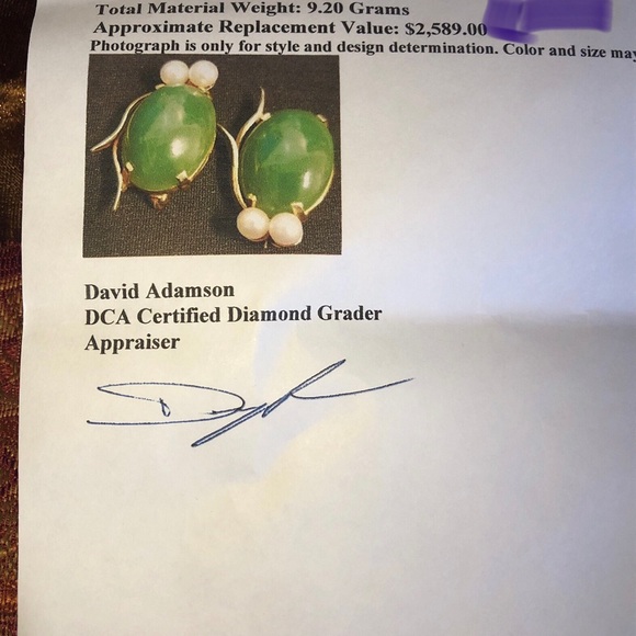 Two 14k yg lady’s pins nephrite Jade cabochon - Picture 4 of 5